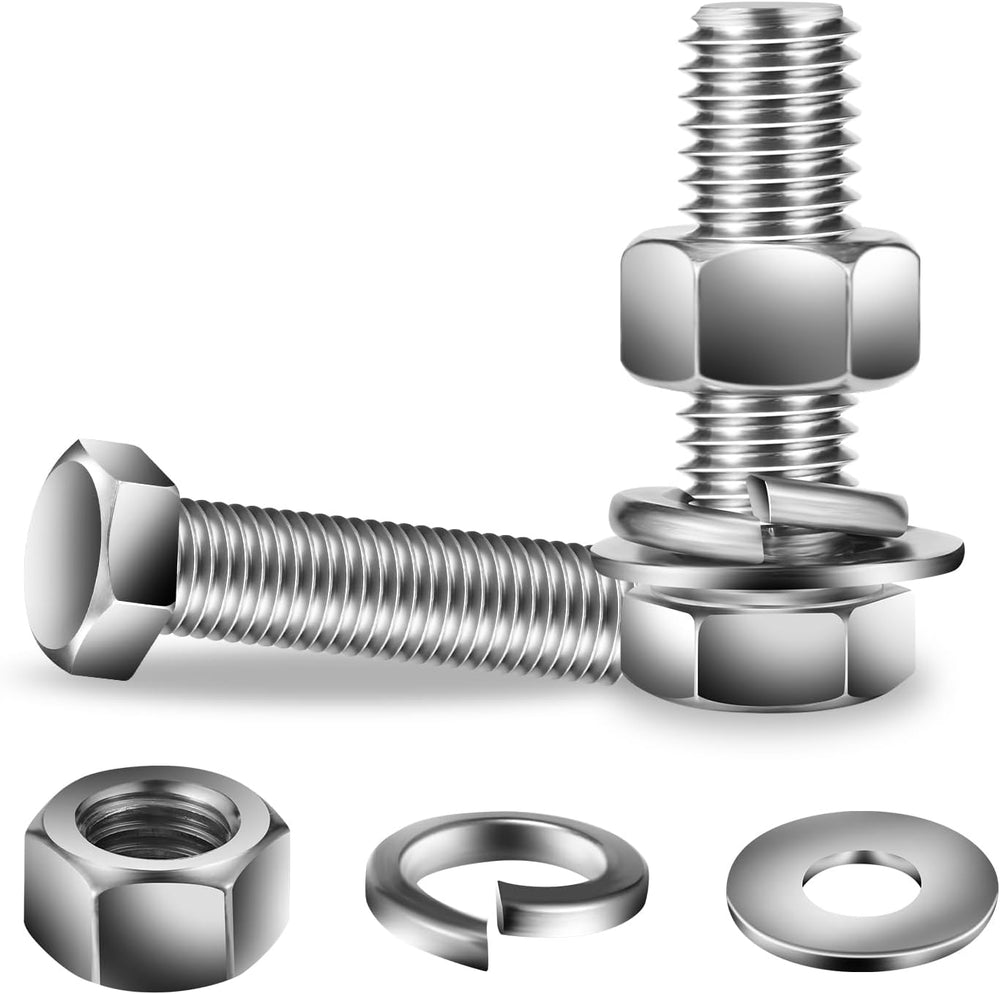 1/2-13 x 1-1/2" Hex Head Screw Bolt, Flat & Lock Washers, Fully Thre...