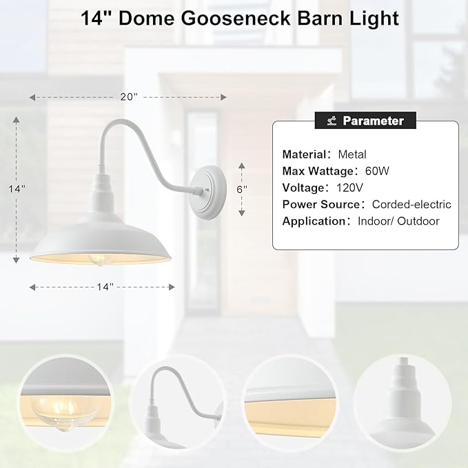 14 Inch Dome Outdoor Gooseneck Barn Light Fixture