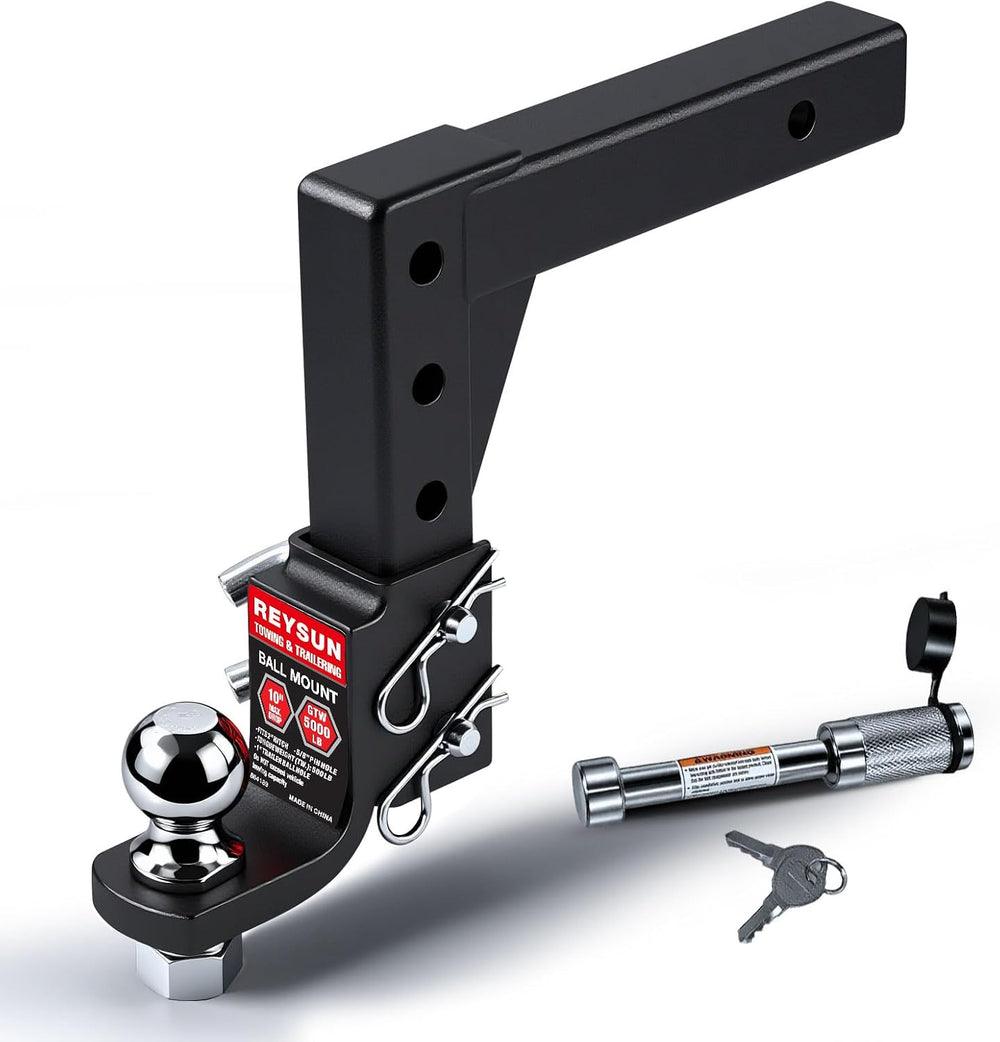 Adjustable Trailer Hitch Ball Mount with 2-inch Hitch Ball, 5/8-inch Hitch Lo...