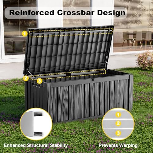 180 Gallon Resin Deck Box, Outdoor Storage Box, Waterproof UV Resistant,Weath...