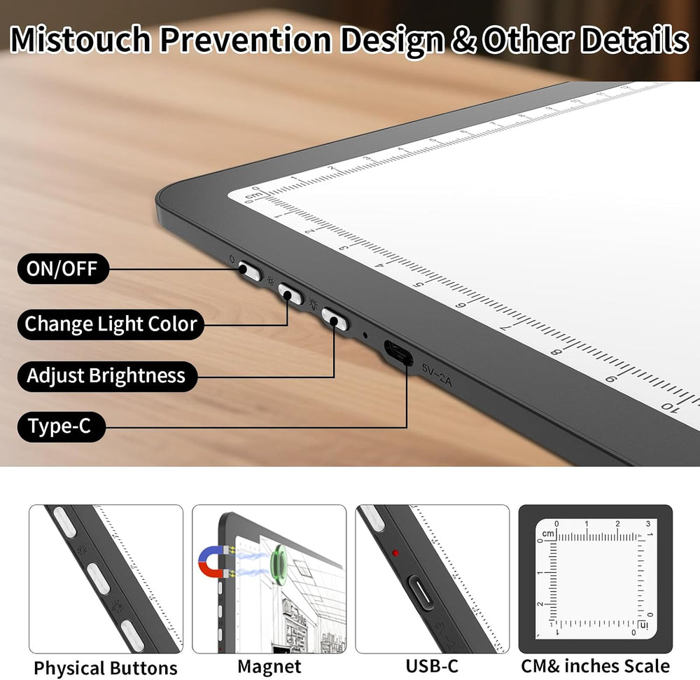 LEACUBER Rechargeable A4 Light Pad with Stand, Super Bright Magnetic Tracing ...