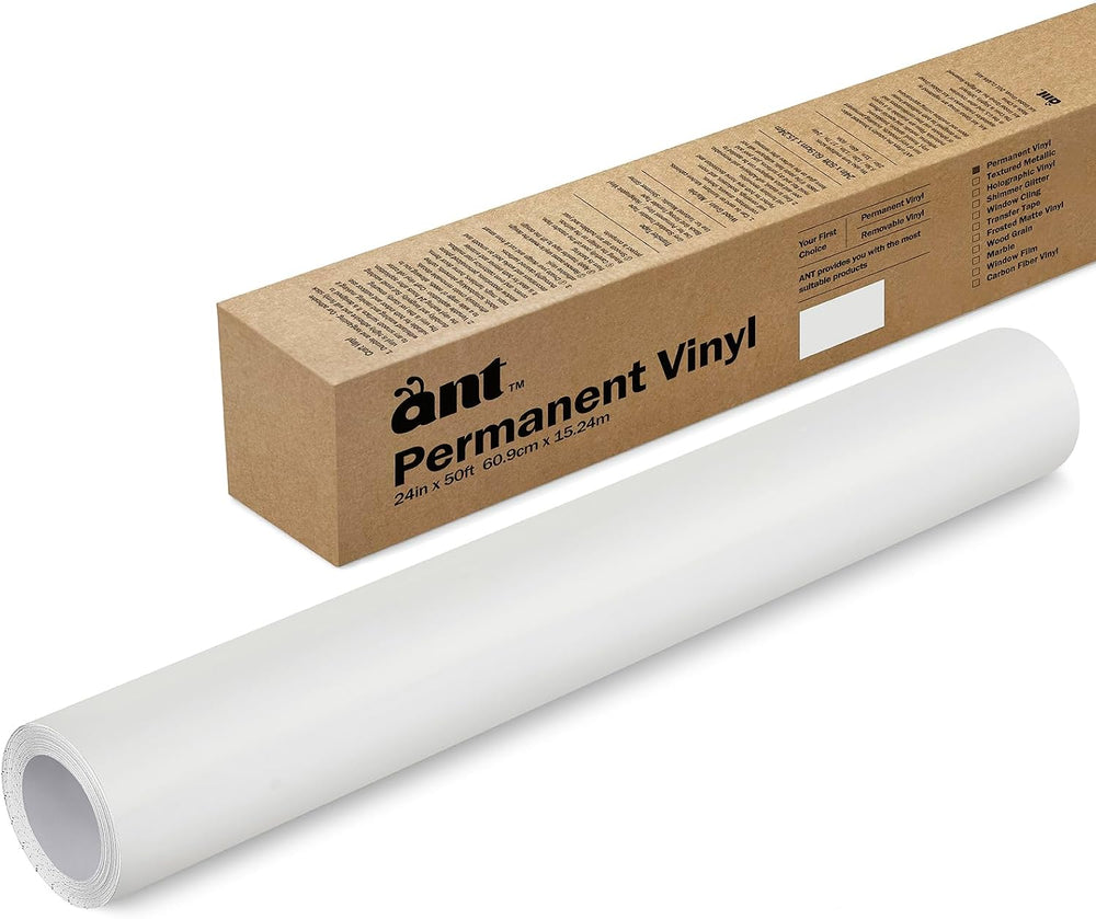 ANT Matte White, 24" x 50’, Permanent Vinyl Roll, Adhesive Vinyl Roll, f...