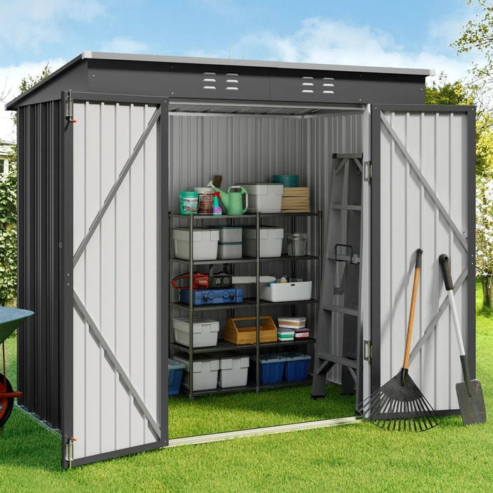 Gizoon 6x4 FT Outdoor Shed, Metal Garden Shed Lockable Doors, Dark Gray