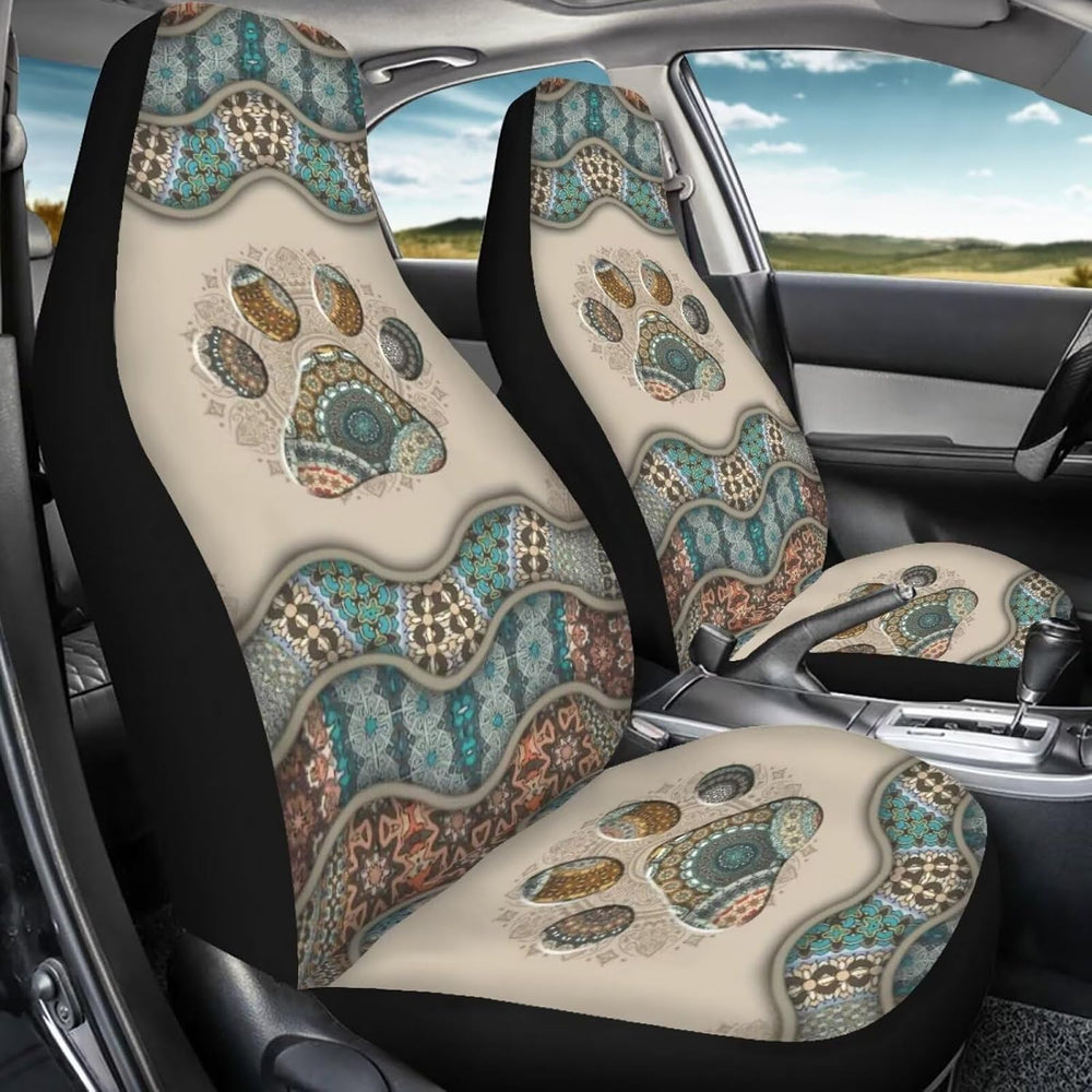 BIGCARJOB Boho Car Seat Covers Set for Front Only Boho Dog Paw Print Car Inte...