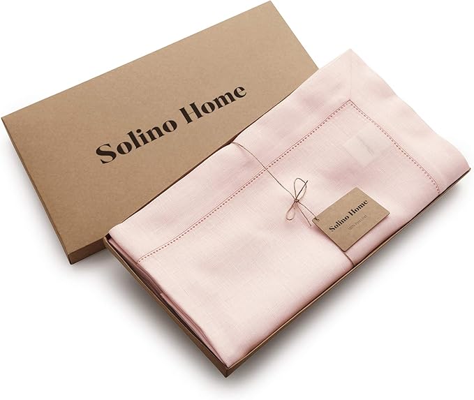 Solino Home Linen Tablecloth 60 x 144 Inch - Classic Hemstitch 100% Pure Line...