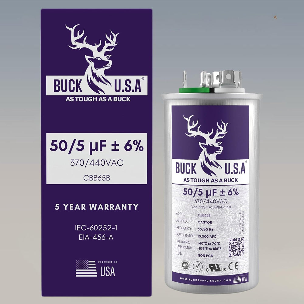 Buck 50+5uF 50/5 MFD ±6% CBB65B Dual Run Round Start Capacitor - Ideal for HV...