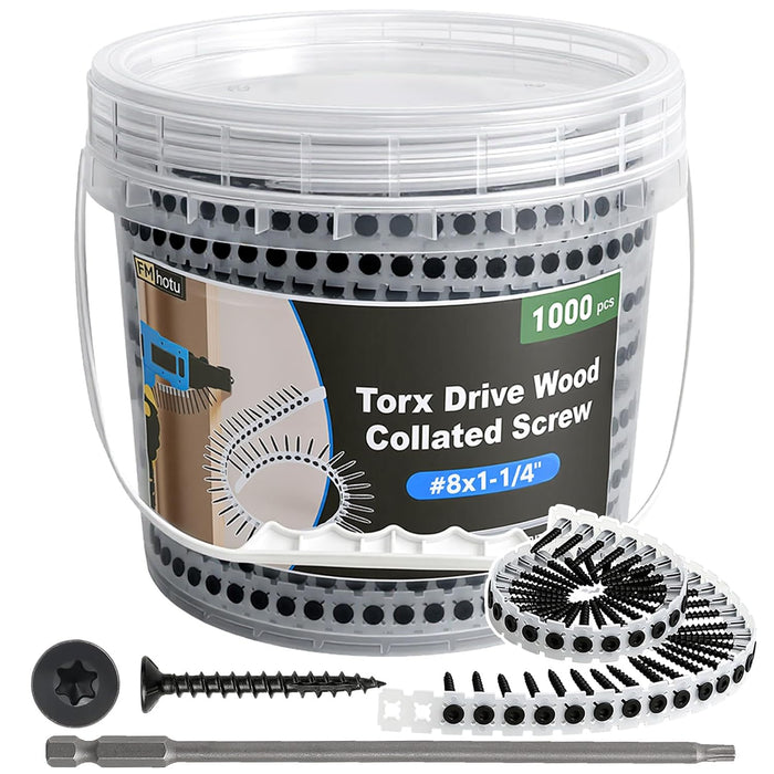 #8x1-1/4 Collated Drywall Screws, 1000PCS Wood Screws with Torx Drive
