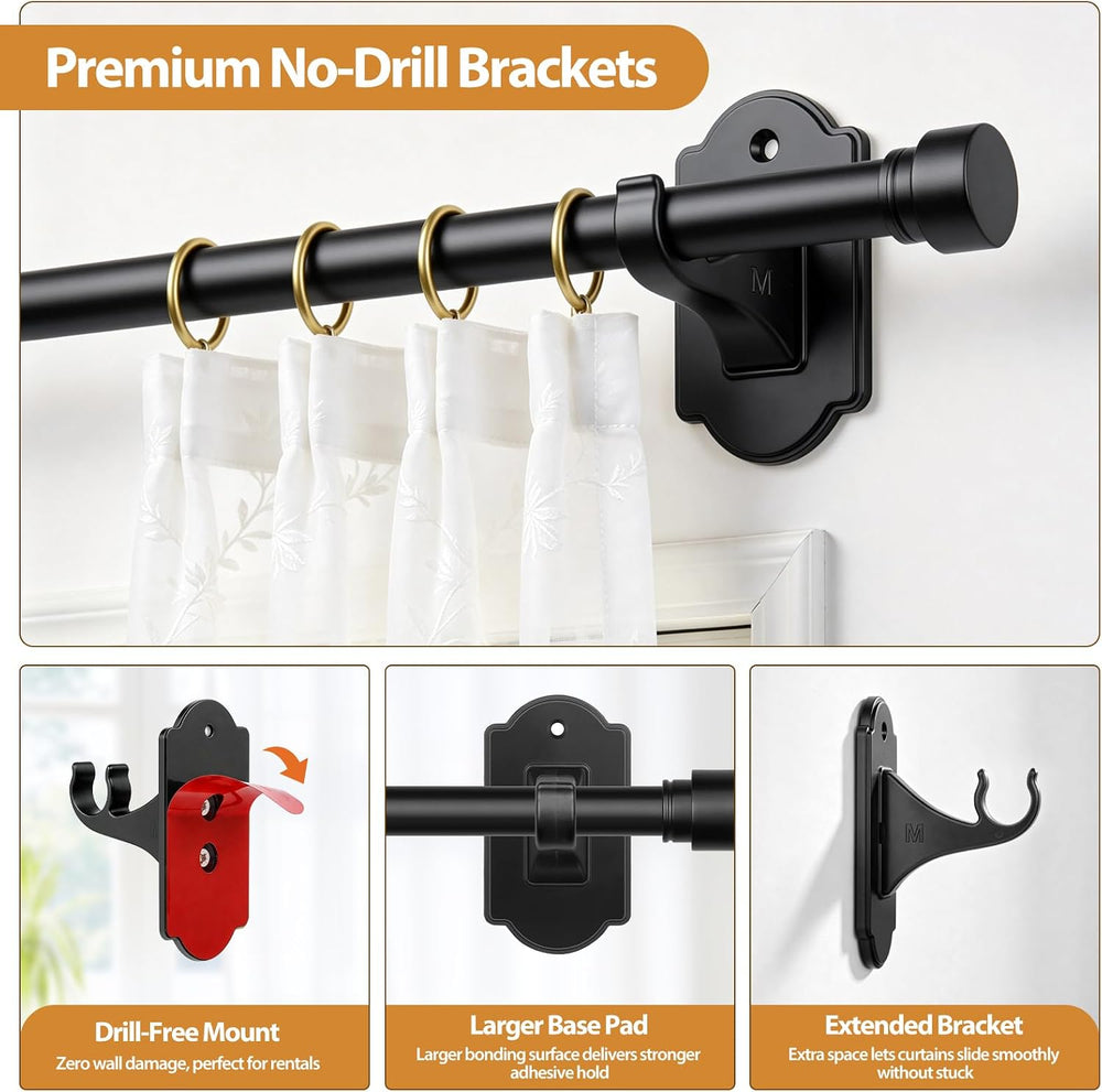 TONIAL Curtain Rods No Drilling for Windows 2 Pack, Black, 32 to 86 Inch
