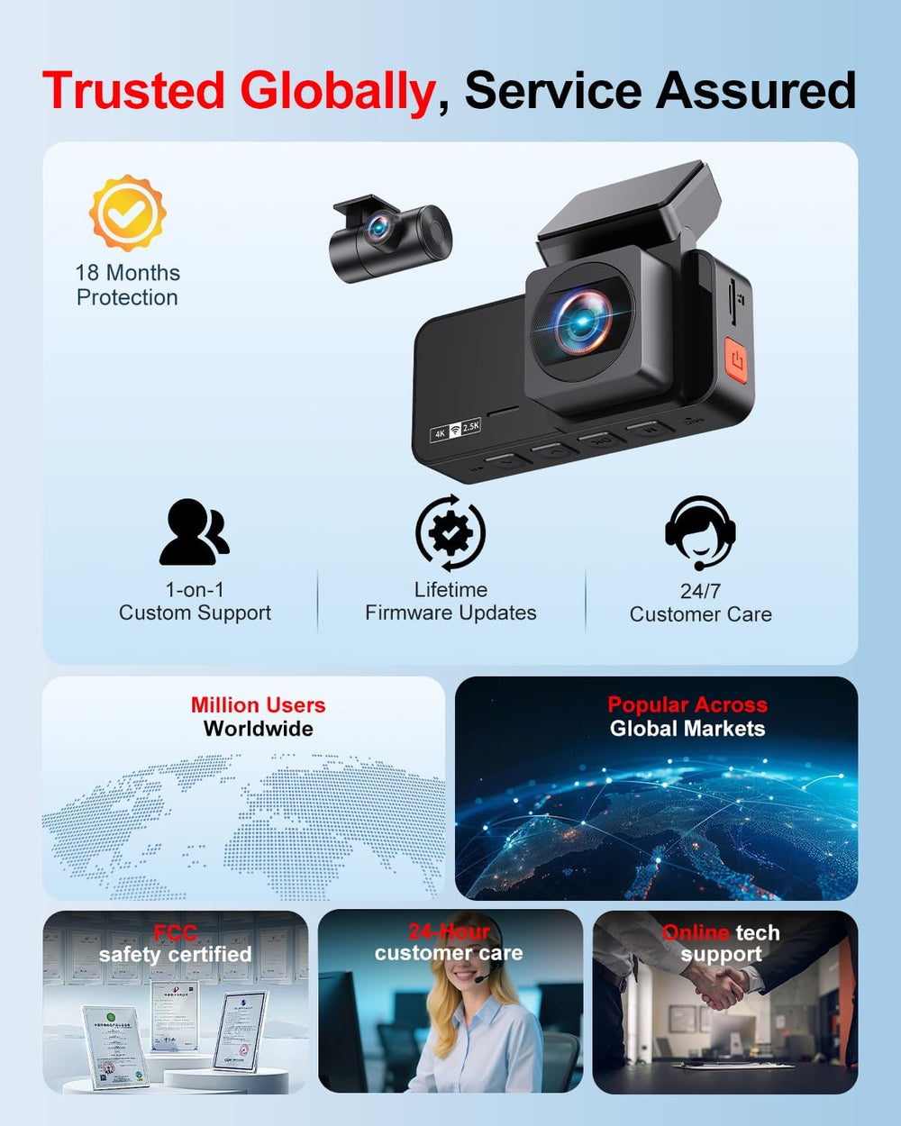 Dash Cam Front and Rear: 4K+2.5K Dash Camera for Cars Free 64GB Card