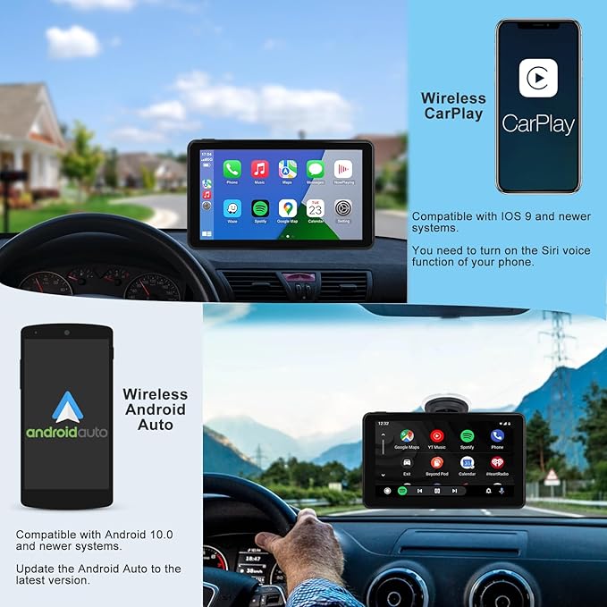 Compatible Wireless Apple CarPlay Android Auto Car Screen, 720P Back Camera 7″