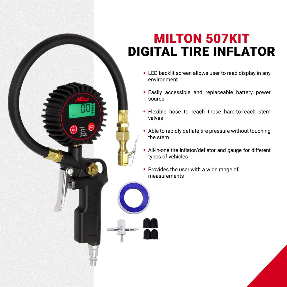 Milton 507KIT Digital Tire Inflator Car Accessories w/Accurate Air Tire Press...