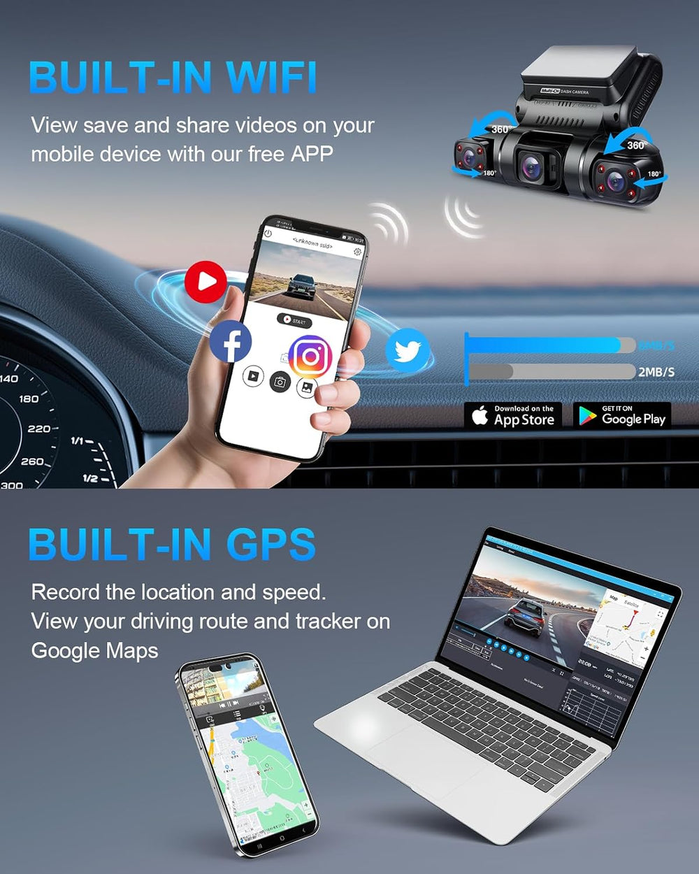 PRUVEEO 360° 4 Channel Dash Cam Front and Rear Inside Left Right, Dash Camera...