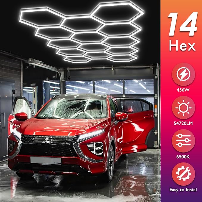 BRILLIHOOD Hexagon Garage Lights, LED Honeycomb Garage Lights, 6500K Super