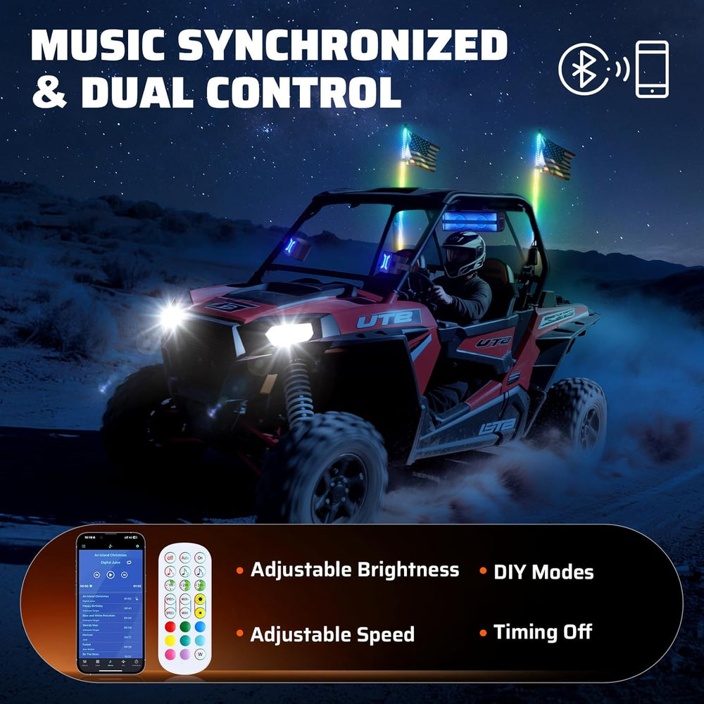 Ehaho 2 PCS 3FT Whip Lights with Spring Base, APP & Remote Control Led Wh...