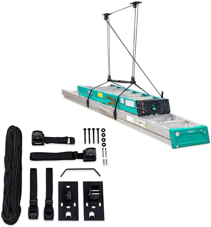 StoreYourBoard Ladder Storage Ceiling Pulley System, Garage Mount Hoist
