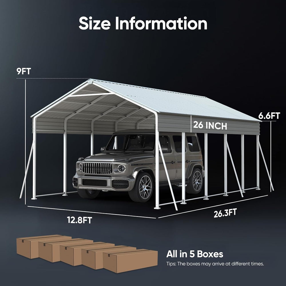 ADVANCE OUTDOOR 13x26 FT Heavy Duty Metal Carport with Vertical Roof, Pre-Dri...