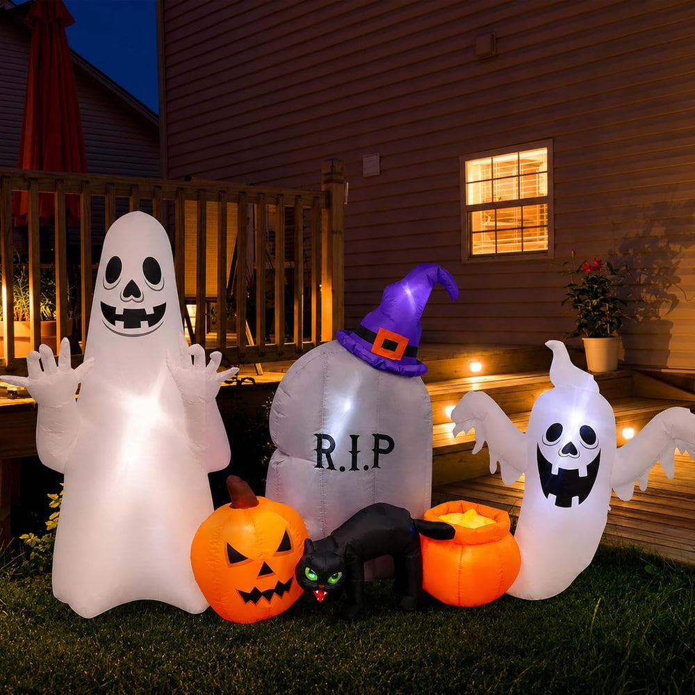 MGparty 8FT Halloween Inflatable Ghost Cat Pumpkin