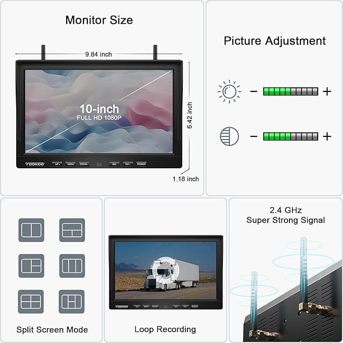 Fookoo 1080P 10" Magnetic Wireless Backup Camera 10" HD Split Scree...