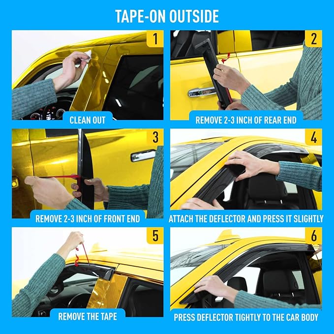 Extra Durable Window Deflectors Tape-On Window Visors Rain Guards Fit (6pcs)