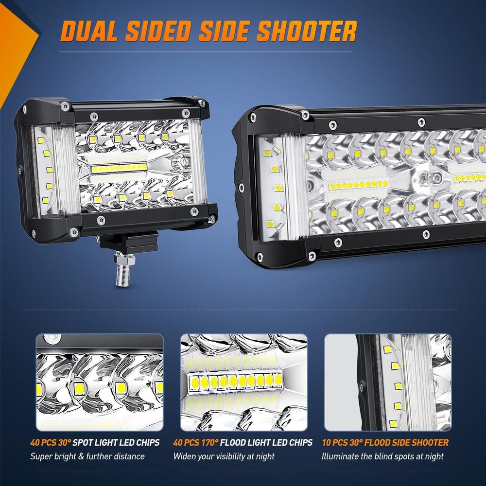 Nilight Side Shooter LED Light Bar Set 12 Inch Triple Row Spot Flood Combo Li...