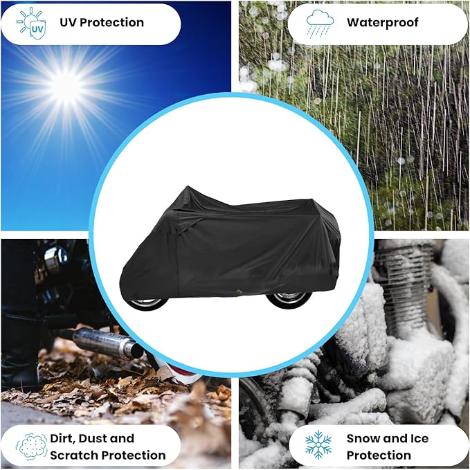 Deluxe Motorcycle Cover, Waterproof All Weather Outdoor Protection Universal