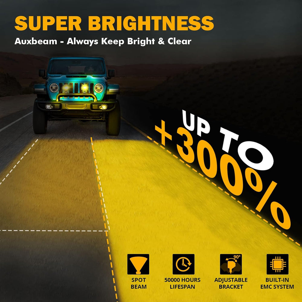 Auxbeam C4 Series 4 Inch 72W Amber Fog Lights, Off Road Round Spot Beam