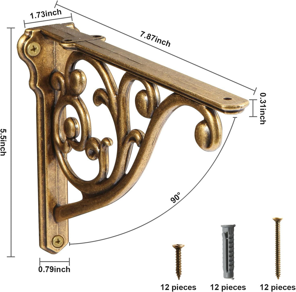 Shelf Brackets 8 Inch 4 Pack Heavy Duty Antique Brass Wall Bracket Victorian ...