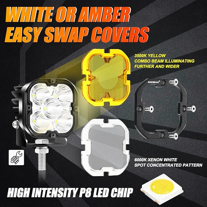 Auxbeam XP-Ultra Series 3 Inch LED Pods 80W 9600LM Offroad Driving Lights White