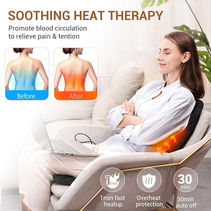Back Massager with Heat, Heated Seat Cover Cushion with 5 Vibrating Massage