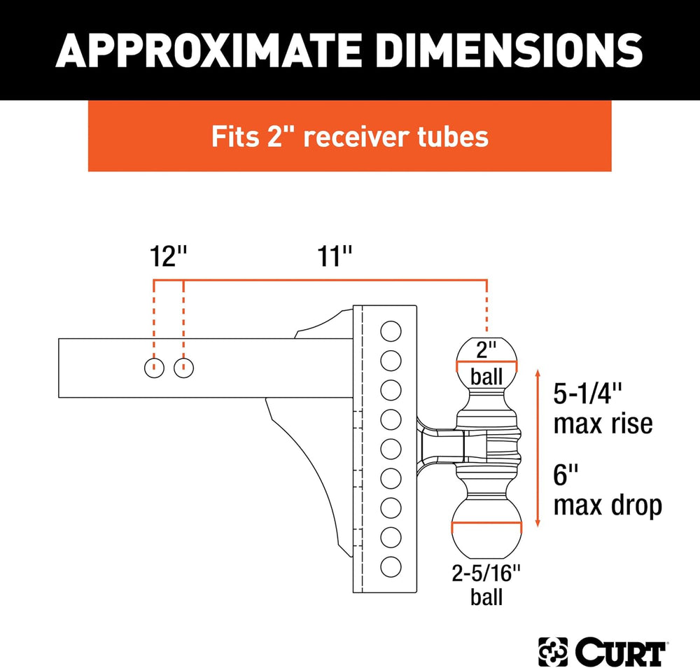 CURT 45900 Adjustable Dual-Ball Channel Mount, 2" Shank, 6" Drop