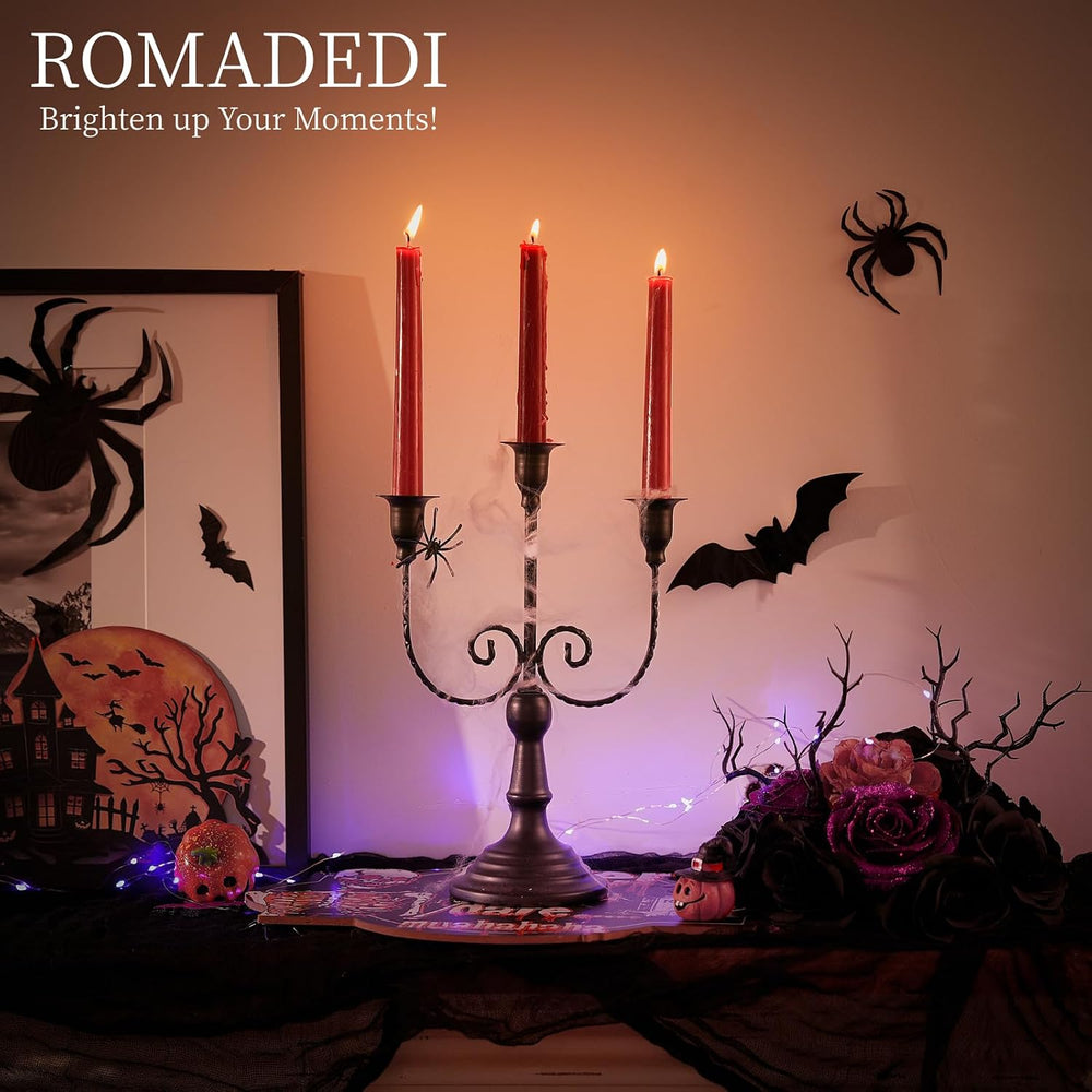 Romadedi Halloween Candelabra, Black 3-Arm Candle Holders, Set of 2