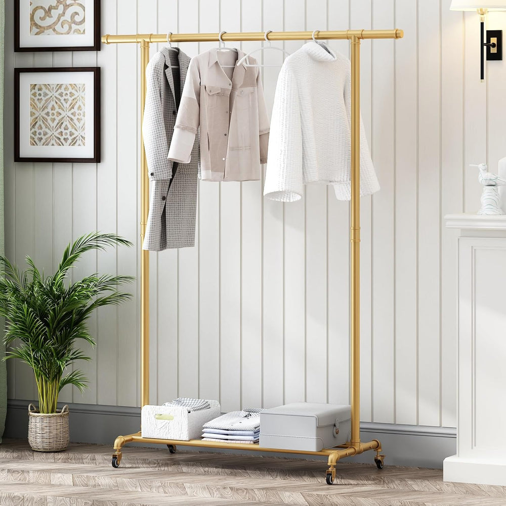 Industrial Pipe Clothing Rack, Heavy Duty Metal Clothes Rack With Wheels, Rol...