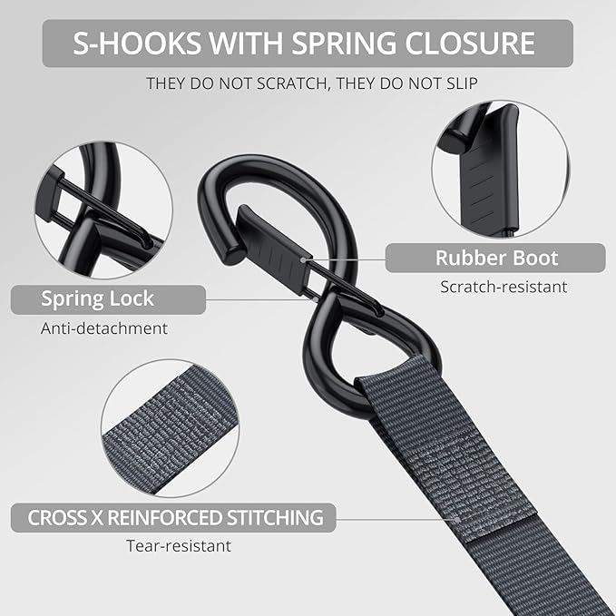 Justech 4 Pack Retractable Ratchet Straps, 1 in x 11.6 ft-1411 lbs Break