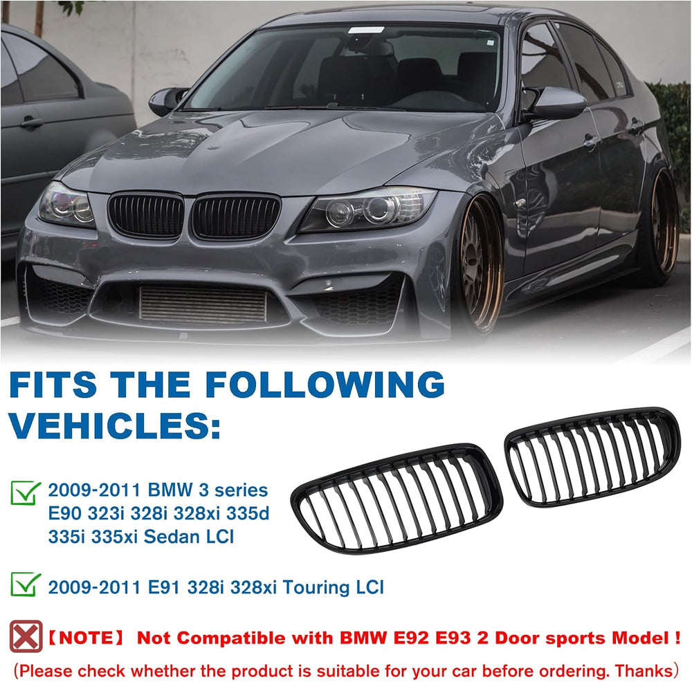 E90 Grille - Black Kidney Single slats Grill Compatible With BMW 3 series E90...