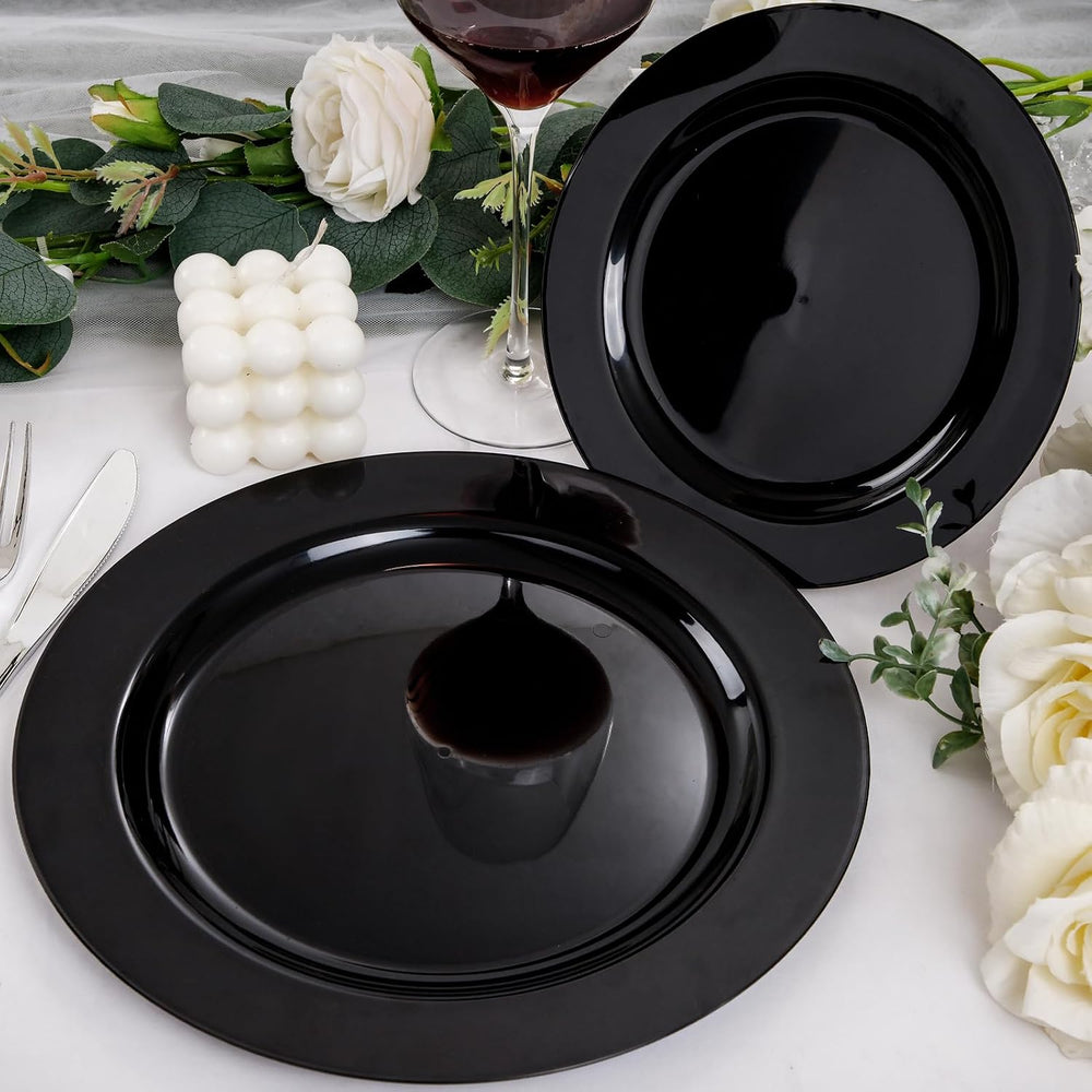 FLOWERCAT 100PCS Black Plastic Plates - Heavy Duty Black Disposable Plates fo...