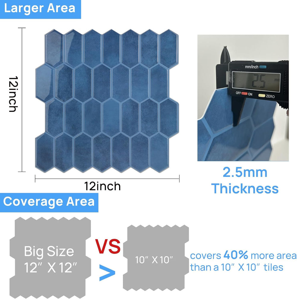 Peel and Stick Tile for Kitchen, Thicker Design 3D Self -Adhesive Long Hexago...