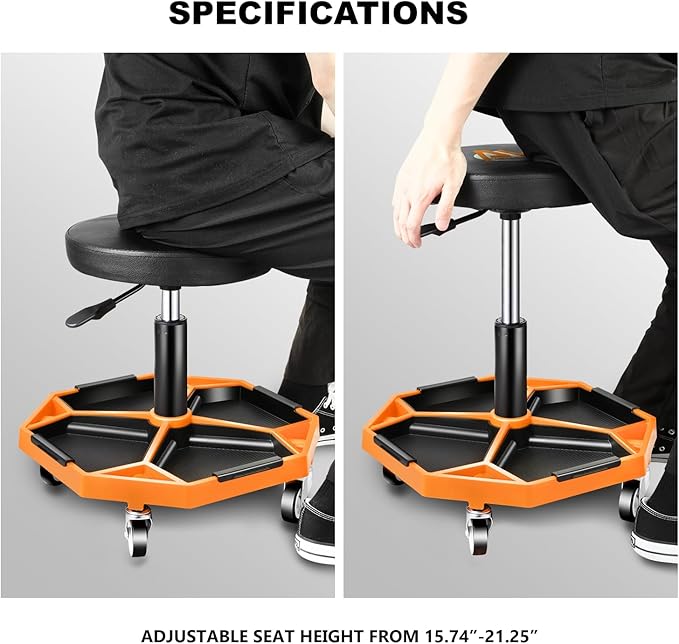 PM PERFORMOTOR Adjustable Height Pneumatic Garage Seat Rolling Mechanic Stool