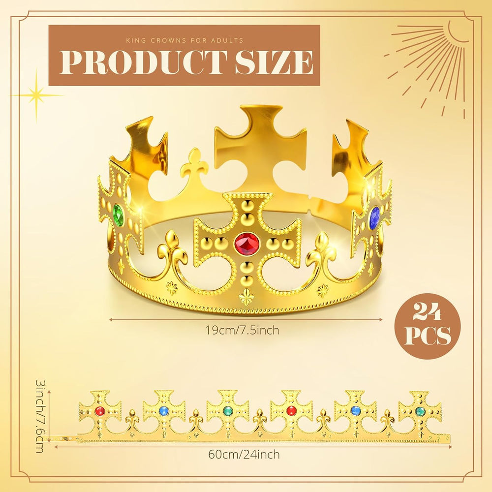 Quelay 24 Pcs Halloween Plastic Gold King Crowns Bulk