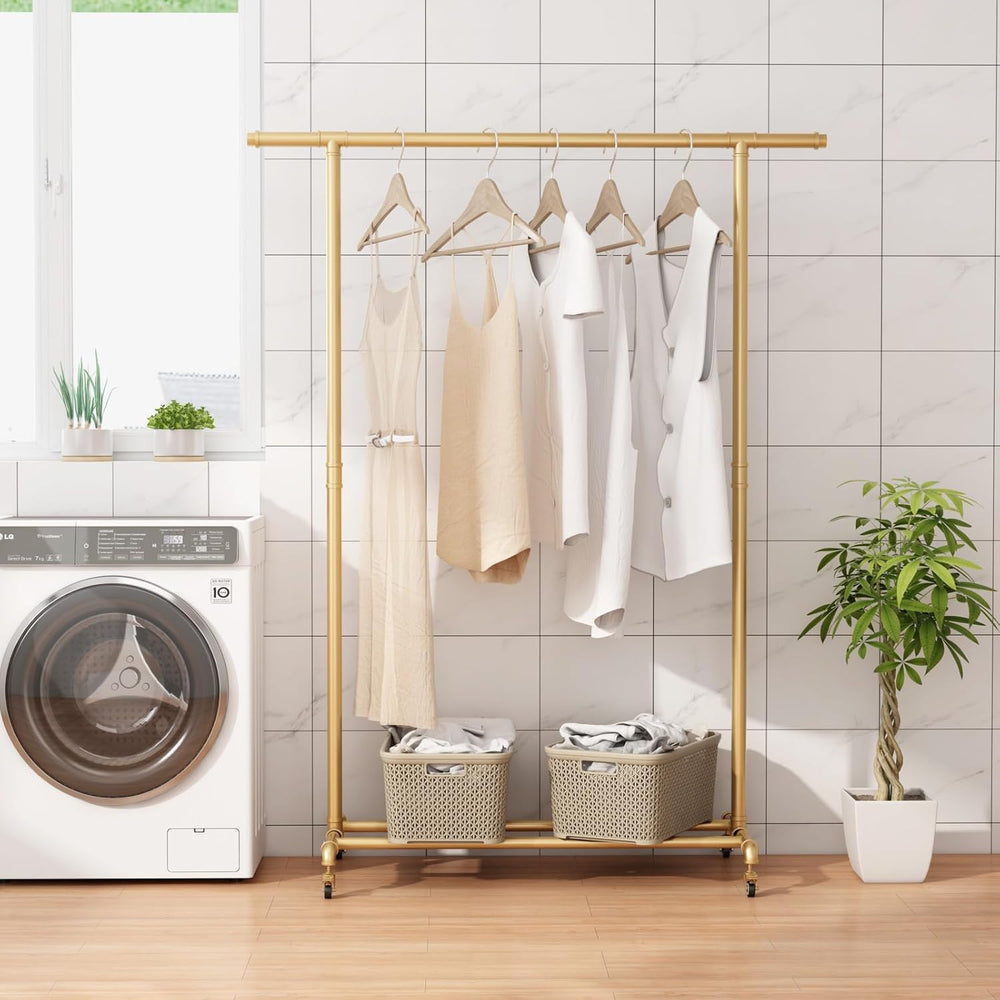 Industrial Pipe Clothing Rack, Heavy Duty Metal Clothes Rack With Wheels, Rol...