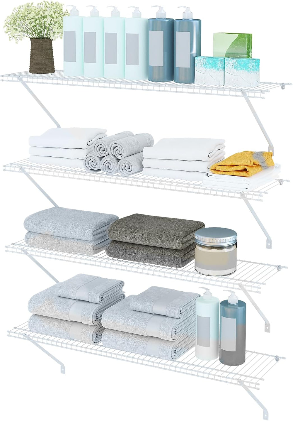 PROWORX Closet Shelves Wall Mounted, 4 Pack 4 ft x 12 in White Wire Shelving ...