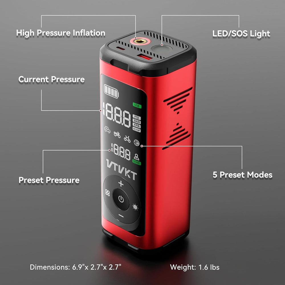 Tire Inflator Portable Air Compressor, 12000mAh Handheld Cordless Air Pump