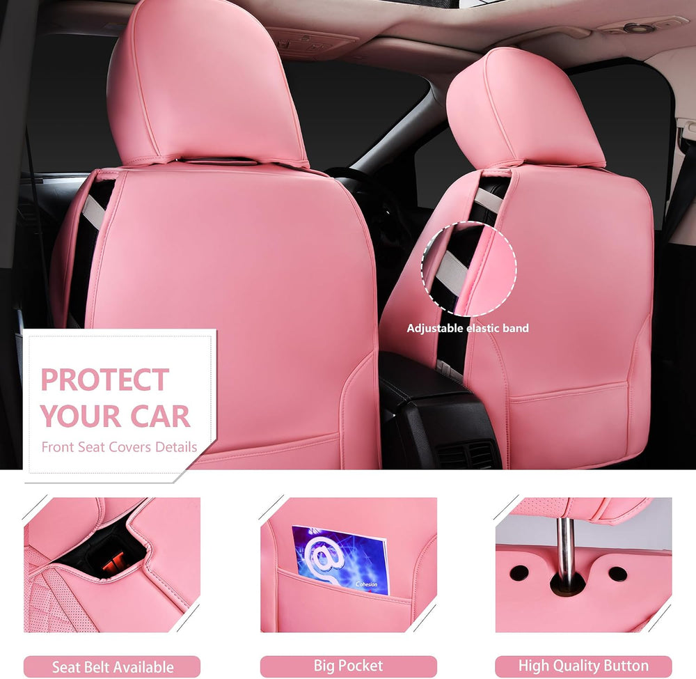 CAR PASS Pink Nappa Leather Car Seat Covers for Full Seats, Bling Diamond Wat...