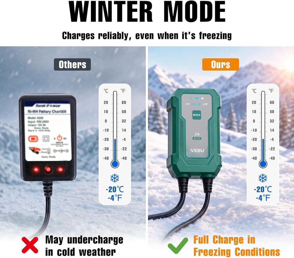 Smart 2A 6V/12V Battery Charger Maintainer - Auto Desulfator & Winter Mod...