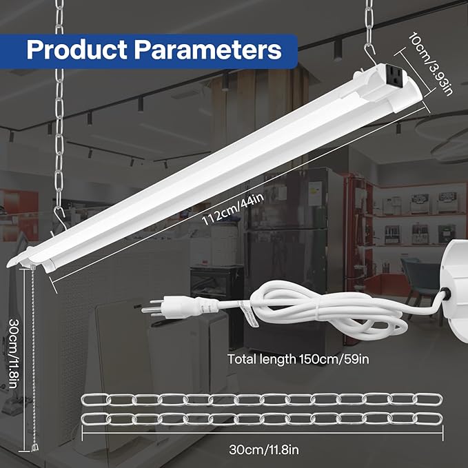 4-Pack 4ft Linkable Led Shop Light, Plug in Garage Lighting