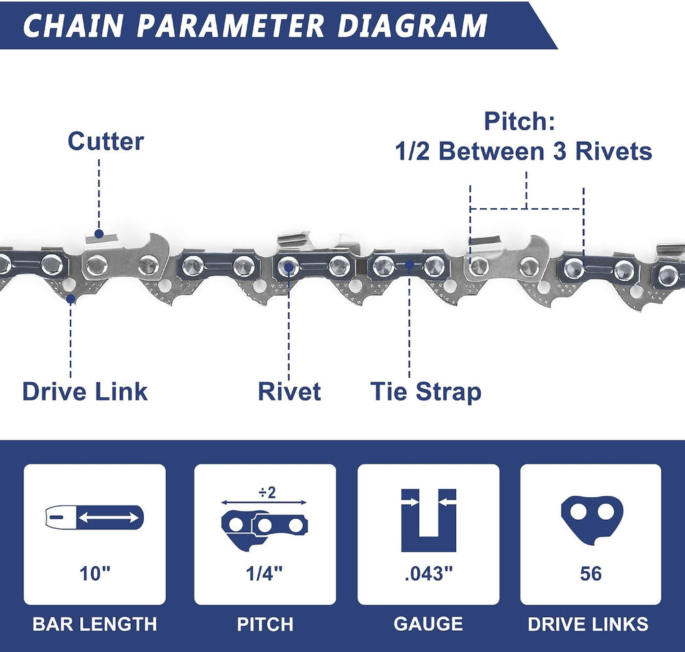 SawWorks 10 Inch Pole Saw Chain 1/4" Pitch .043" Gauge 56 Drive Links