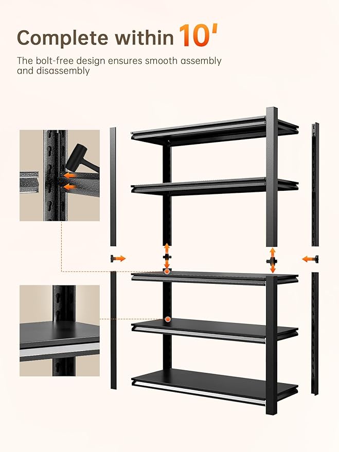 JHYKHG 72" W Storage Shelves, 5-Tier Heavy Duty Garage Shelving, Adjustable