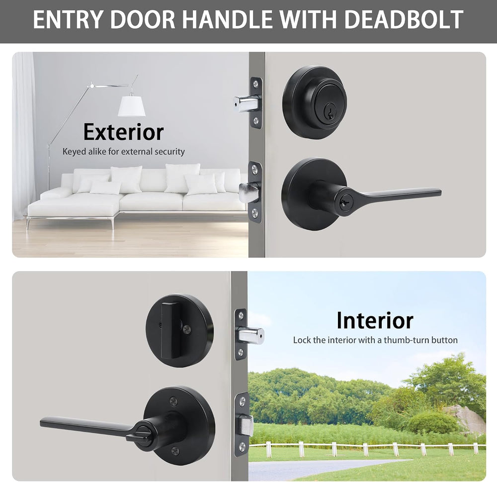 Entry Door Locksets with Deadbolt, Exterior Door Knob with Deadbolt Set, Keye...