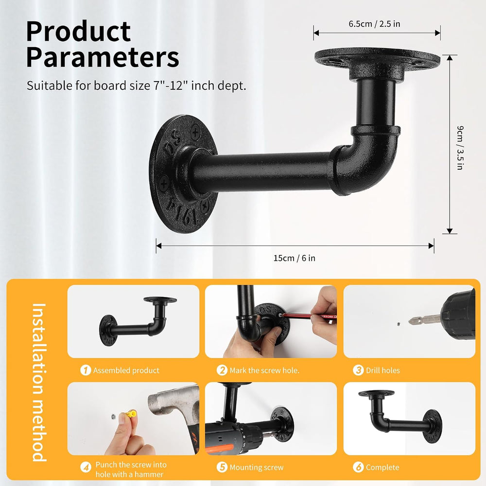 1/2" Pipe Shelf Bracket,Wall Mounted Floating Shelf Bracket, Steam Punk ...