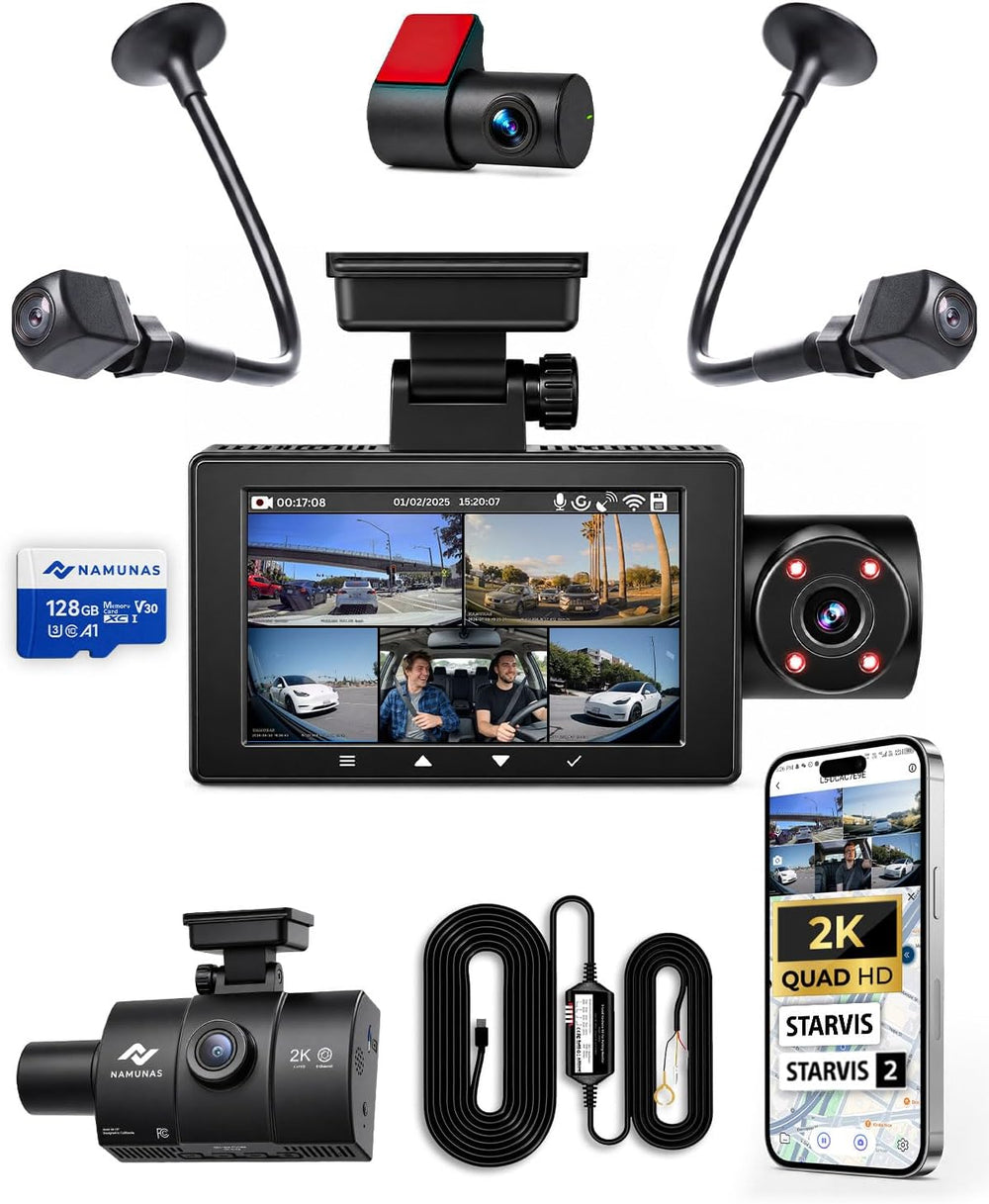 First 5 Channel 360 Dash Cam with Adjustable Modular Side Cams for License Pl...