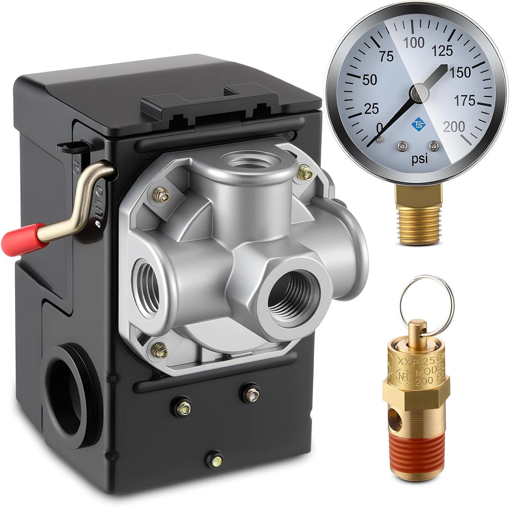 Dreyoo Air Compressor Pressure Switch, 120-155 PSI, 4 Port, 20 Amp, 1/4 NPT